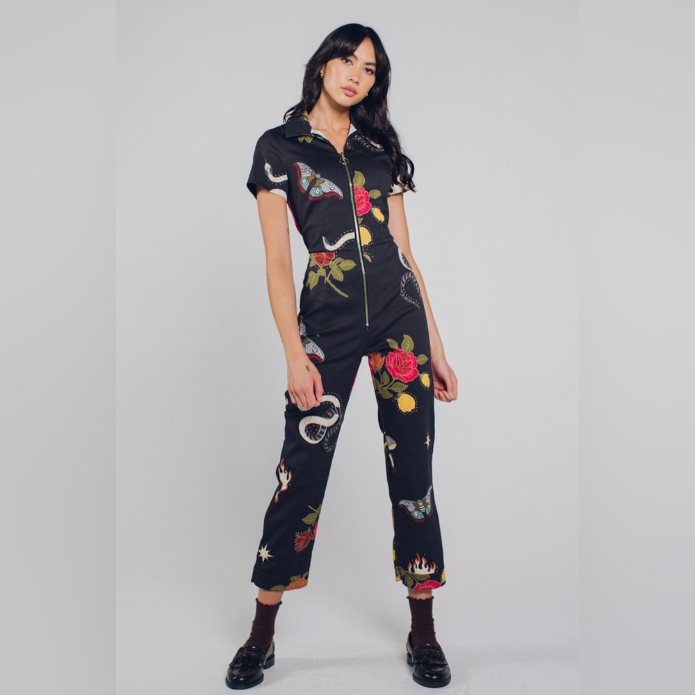 Elegant Black Jumpsuit with Colorful Embroidery
